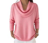 Generico Elegant Vintage Soft Triangle Neck Sweater Top Women’s Long Sleeve Knit Pullover Comfy Hip Length Shawl Collar Winter Wear