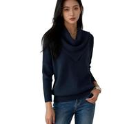 Generico Elegant Vintage Soft Triangle Neck Sweater Top Women’s Long Sleeve Knit Pullover Comfy Hip Length Shawl Collar Winter Wear