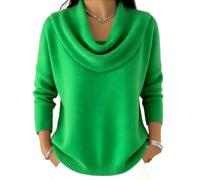 Generico Elegant Vintage Soft Triangle Neck Sweater Top Women’s Long Sleeve Knit Pullover Comfy Hip Length Shawl Collar Winter Wear