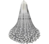 Generico Elegant White Bridal Veil with 3D Floral Petals - Long Cathedral Wedding Veil with Comb for Brides