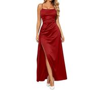 Generico Elegante Abito da Donna Lungo, in Raso, Linea ad A, Schiena Scoperta, Abito da Sera, Sexy, con Allacciatura al Collo, Damigella d'Onore