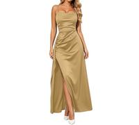 Generico Elegante Abito da Donna Lungo, in Raso, Linea ad A, Schiena Scoperta, Abito da Sera, Sexy, con Allacciatura al Collo, Damigella d'Onore