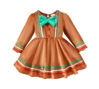 Generico Elegante Abito da Festa Invernale per Bambine con Fiocco e Maniche Lunghe per Occasioni Speciali e Serate di Gala (Coffee, 2-3 Years)