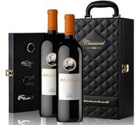 Genérico Elegante astuccio per vino da regalo con due bottiglie di vino e set di 4 accessori, Nero , Ribera, Valigette