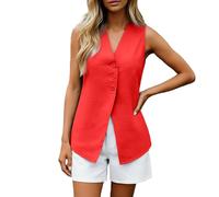 Generico Elegante Camicia Senza Maniche con Bottoni Leggera e Perfetta per l’Estate Ideale per l’Uso Quotidiano in o in Vacanza (Red, S)