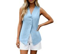 Generico Elegante Camicia Senza Maniche con Bottoni Leggera e Perfetta per l’Estate Ideale per l’Uso Quotidiano in o in Vacanza (Blue, S)