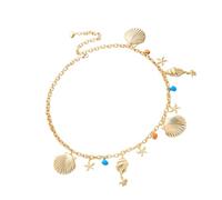 Generico Elegante catena in con stelle marine e conchiglie con perline arance, perfetta per le vacanze mare e le feste in piscina Catena in con conchiglia echinoderma sulla spiaggia