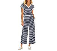 Generico elegante da donna due pezzi per vacanza tempo libero con design moderno a righe contrastanti ogni occasione (Dark Blue, XS)