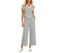 Generico elegante da donna due pezzi per vacanza tempo libero con design moderno a righe contrastanti ogni occasione (Beige, S)