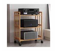 Generico Elegante mobiletto portaoggetti AV in bambù - Torre di archiviazione Audio Mobile per Soggiorno, Studio di Gioco e Registrazione - Marrone, 80x38x158 cm, Design salvaspazio, Soluzione di Arc