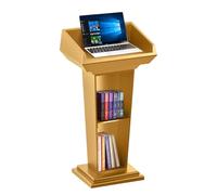 Generico Elegante podio Portatile in Legno con Doppio Strato di stoccaggio, Ideale per conferenze, seminari, aule ed Eventi, con Elegante Finitura Dorata per presentazioni Professionali.