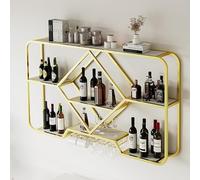 Generico Elegante portabottiglie da Parete con ripiano espositivo - Portabottiglie e calici in Oro per Bar di casa, Elegante Organizer per armadietto, Perfetto per Gli Amanti del Vino e per l'intratt