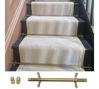 Generico Elegante Set di aste per Scale in Ottone - 14 Pezzi da 61 cm con staffe, pomelli e Viti - Soluzione Ideale per Rivestire Le Scale con Un Tappeto, Perfetta per l