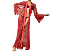 Generico Elegante Vestaglia Lunga in Rete Trasparente per Abbigliamento da Notte e da Notte (Red, M)
