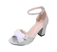 Generico Eleganti sandali con tacco alto e cinturino floreale, sandali con tacco largo e dettaglio a petalo per ogni occasione. (White, 36)