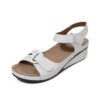 Generico Eleganti sandali da donna per un relax casual, con punta, tacco a zeppa e cinturino regolabile, perfetti per l'estate e da abbinare ai jeans. (White, 40)