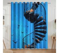 Generico Eleganza mistica Surreale Scala Spirale Pipistrello Zucca Tende Per Salotto - Privacy Tende con Occhielli, Blu cobalto, 132L x 158A cm (2 Pannelli) 52"x62"