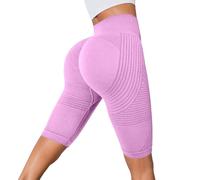 Generico Elevata Elasticità Tessuto Si Adatta A Variazioni Corporee Senza Stringere O Lasciare Segni Rossi Leggings Rosa Sportivi Senza Cuciture Vita Alta Donna 5/4 Lunghezza, Modello Effetto
