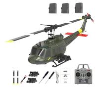 Generico Elicotteri telecomandati UH-1, Aerei RC per Adulti, RC C032 Scala 1/48, 6 canali, 2,4 GHz, giroscopio stabilizzato, con Volo a Testa in Giù, Volo a capovolgimento,Verde,3 Battery