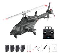 Generico Elicottero RC A6, Scala 1/52, 2,4 GHz, 4 canali, rotore Singolo, decollo e atterraggio con Un Solo Tasto, per Adulti,Nero,4 Battery