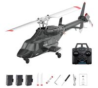 Generico Elicottero RC A6, Scala 1/52, 2,4 GHz, 4 canali, rotore Singolo, decollo e atterraggio con Un Solo Tasto, per Adulti,Nero,3 Battery