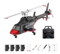Generico Elicottero RC A6, Scala 1/52, 2,4 GHz, 4 canali, rotore Singolo, decollo e atterraggio con Un Solo Tasto, per Adulti,Rosso,4 Battery
