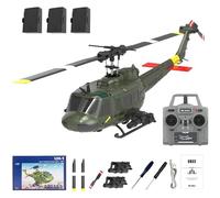 Generico Elicottero RC C032 UH-1 - Elicottero radiocomandato RTF Senza flybar stabilizzato giroscopicamente 2.4G 6CH, Modello di aeromobile RC in Scala 1/48 per Adulti,Verde,3 Batteries