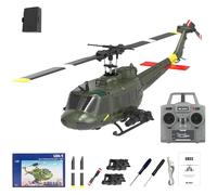 Generico Elicottero RC C032 UH-1 - Elicottero radiocomandato RTF Senza flybar stabilizzato giroscopicamente 2.4G 6CH, Modello di aeromobile RC in Scala 1/48 per Adulti,Verde,1 Battery