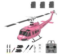 Generico Elicottero RC C032 UH-1 - Elicottero radiocomandato RTF Senza flybar stabilizzato giroscopicamente 2.4G 6CH, Modello di aeromobile RC in Scala 1/48 per Adulti,Rosa,3 Batteries