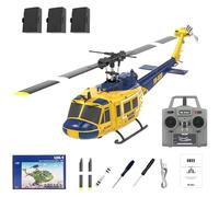 Generico Elicottero RC C032 UH-1 - Elicottero radiocomandato RTF Senza flybar stabilizzato giroscopicamente 2.4G 6CH, Modello di aeromobile RC in Scala 1/48 per Adulti,Giallo,3 Batteries