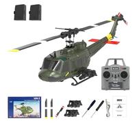 Generico Elicottero RC C032 UH-1 - Elicottero radiocomandato RTF Senza flybar stabilizzato giroscopicamente 2.4G 6CH, Modello di aeromobile RC in Scala 1/48 per Adulti,Verde,2 Batteries