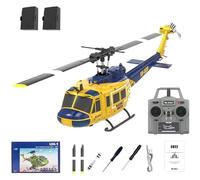 Generico Elicottero RC C032 UH-1 - Elicottero radiocomandato RTF Senza flybar stabilizzato giroscopicamente 2.4G 6CH, Modello di aeromobile RC in Scala 1/48 per Adulti,Giallo,2 Batteries
