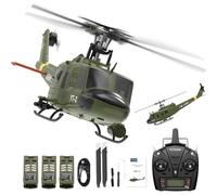 Generico Elicottero RC F07-V UH-1, RTF Scala 1/34, 2,4 GHz, 6 canali, brushless, Trasmissione Diretta, flybarless, Modello 3D/6G, Aereo Militare stabilizzato per Adulti,3 Battery