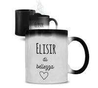 Generico ''Elisir di bellezza'' Tazza Magica con Frase Italiana Divertente, Ceramica Bianca e Nera, Design Tazza da Caffè con Effetto Termico idea regalo natale mug inverno latte tisana