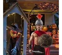 Generico Elmo romano - 25x19 cm 23 cm di altezza | Elmo da centurione romano | Copricapo con pennacchio di piume rosse | Copricapo da uomo retrò Knight | Per la festa di Halloween Cosplay