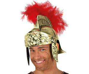 Generico Elmo romano - 25x19 cm 23 cm di altezza | Elmo da centurione romano | Copricapo con pennacchio di piume rosse | Copricapo da uomo retrò Knight | Per la festa di Halloween Cosplay