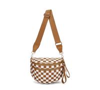 Generico Elysir Crossbody Bag, Black And White Nylon Checkered Crossbody Bum Bag, Spacious Checkered Purse (Dark brown and white)