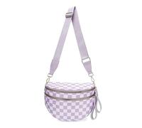 Generico Elysir Crossbody Bag, Black And White Nylon Checkered Crossbody Bum Bag, Spacious Checkered Purse (Light Purple)