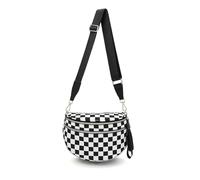 Generico Elysir Crossbody Bag, Black And White Nylon Checkered Crossbody Bum Bag, Spacious Checkered Purse (Black and white)