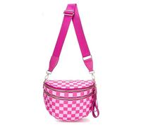Generico Elysir Crossbody Bag, Black And White Nylon Checkered Crossbody Bum Bag, Spacious Checkered Purse (Rose Red)