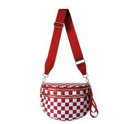 Generico Elysir Crossbody Bag, Black And White Nylon Checkered Crossbody Bum Bag, Spacious Checkered Purse (Red and white)