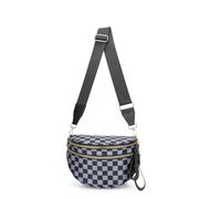 Generico Elysir Crossbody Bag, Black And White Nylon Checkered Crossbody Bum Bag, Spacious Checkered Purse (Dark gray)