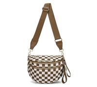 Generico Elysir Crossbody Bag, Black And White Nylon Checkered Crossbody Bum Bag, Spacious Checkered Purse (Brown and white)