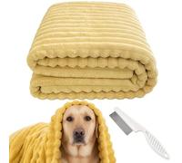 Generico Emotional Support Blanket Yellow, Dog Mood Calming Soft Security Blanket, Ultra Soft Striped Plush Pet Quilt for Anxiety Relief, Fluffy Fleece Dog Throw for Sleeping (Yellow, 100 * 150cm)