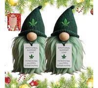 Generico Emotional Support Weed Gnome,Your Little Cannabis Companion, Funny Cannabis Leaf Beanie Mini Gnome Figurinewith Inspirational Tags, Cozy Decorative Plushie Gift for Home or Office (2pcs)