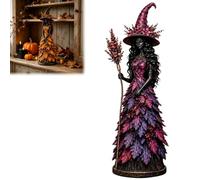 Generico Enchanted Autumn Witch Figurine, Halloween Witch Statue with Layered Fall Leaf Dress, Seasonal Witches Statue for Fireplace Mantel,Shelf,Homes Office,Harvest Decoration Gift