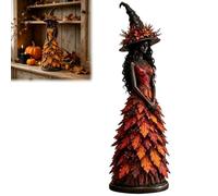 Generico Enchanted Autumn Witch Figurine, Halloween Witch Statue with Layered Fall Leaf Dress, Seasonal Witches Statue for Fireplace Mantel,Shelf,Homes Office,Harvest Decoration Gift