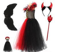 Generico Engel und Teufel Kostüme für Mädchen - Mehrfachanwendung 2-in-1 Verkleidungsset mit Flügeln, Heiligenschein & Hörnern - Ideal fürr Halloween, Fasching, Motto-Party oder Theaterauftritt