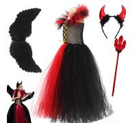Generico Engel und Teufel Kostüme für Mädchen - Mehrfachanwendung 2-in-1 Verkleidungsset mit Flügeln, Heiligenschein & Hörnern - Ideal fürr Halloween, Fasching, Motto-Party oder Theaterauftritt