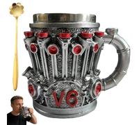 Generico Engine Mug-350ml Cool Kitchen Drinkware with Handle, Personalized Mechanical Cylinder Design Coffee Mugs, Double Wall 3D Insulated Engine Stainless Steel Beer Cup for Car Lovers